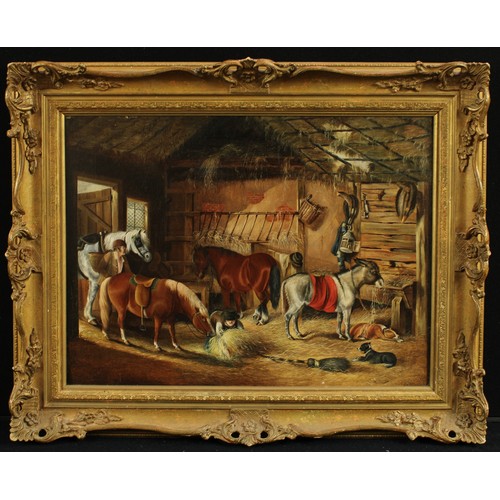 881 - English School (19th century)
Busy Stable Scene
indistinctly signed, oil on canvas, 45cm x 60cm