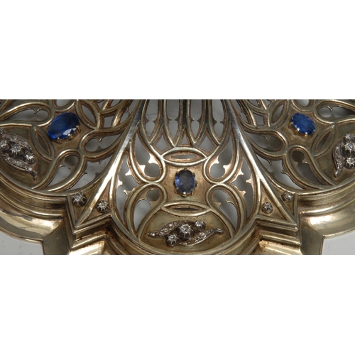 95 - A fine Gothic Revival diamond and sapphire mounted silver-gilt ecclesiastical Communion chalice, the... 