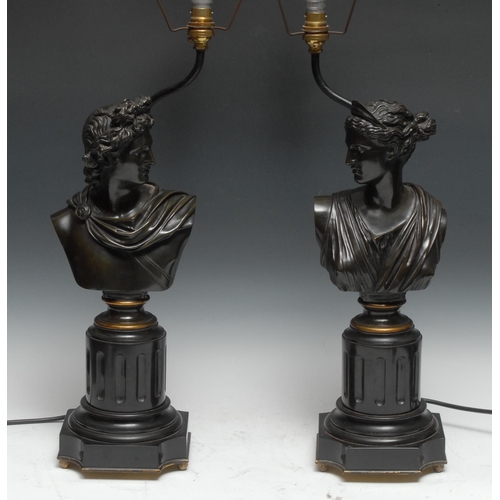 1963 - French School (19th century), a pair of dark-patinated bronze busts, of the Apollo Belvedere and Dia... 