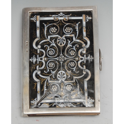 229 - A Victorian silver and enamel rectangular carte de visite album, the cover decorated en-grisaille in... 