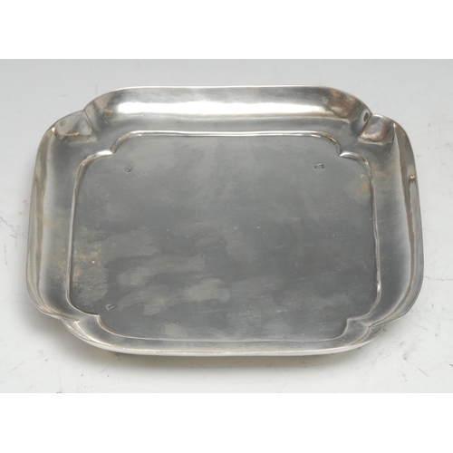 97 - A George I silver rounded re-entrant square salver, quite plain, bracket feet, 14.5cm wide, London 1... 