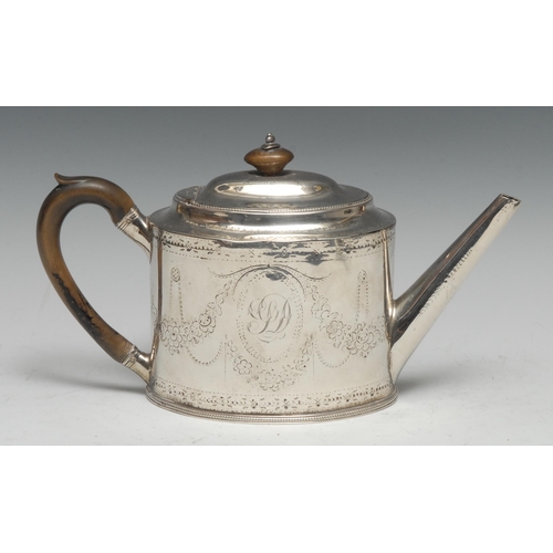 314 - Hester Bateman - a George III silver oval teapot, bright-cut engraved in the Neo-Clssical taste with... 