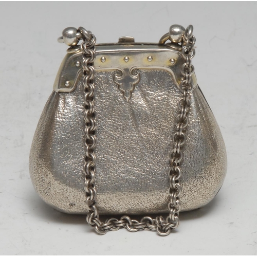 243 - A Victorian silver novelty bag shaped purse, faux-leather textured, 6cm wide, William Summers, Londo... 