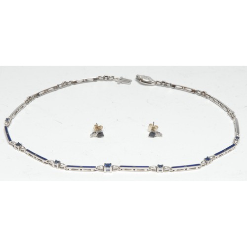 364 - A Faberge limited edition sapphire, diamond and blue enamel necklace with stud earrings en suite, th... 