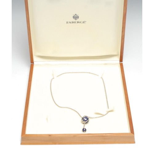 360 - A Faberge limited edition 18ct white gold adjustable 'egg' shaped pendant necklace and dropper, set ... 