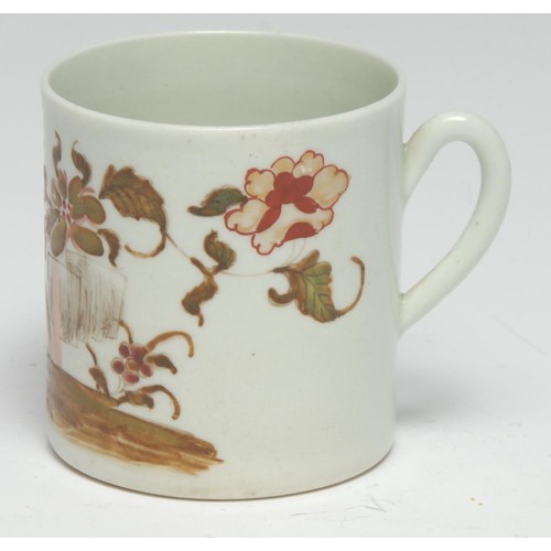 472 - A James Pennington Liverpool porcelain coffee can, painted onglaze with chrysanthemum and blossoming... 