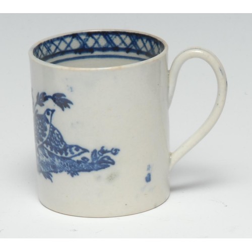 466 - A Seth Pennington Liverpool Two Quail pattern coffee can, printed in underglaze blue, diaper inner-r... 