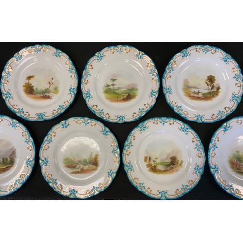 402 - A late 19th century Minton dessert service, comprising four low circular comports, low oval comport,... 