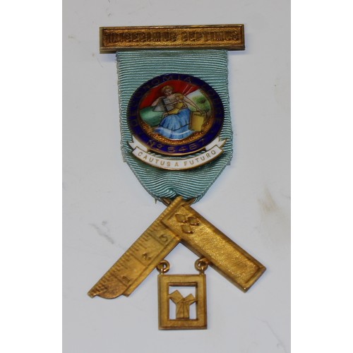 649 - Freemasonry - a base metal and enamel jewel, Oeconomia Lodge N0. 5487; two others similar (3)