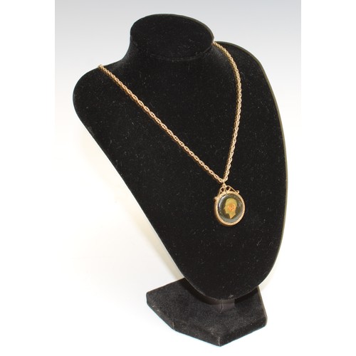 664 - A 9ct gold necklace chain, suspended with a copper farthing, mounted in 9ct gold, total weight 10g