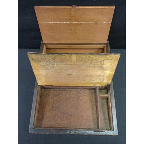 102 - A Victorian oak and bird's-eye maple writing slope, red leather interior, 39.5cm wide, c.1880.