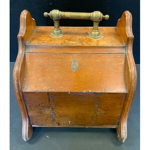 104 - A Victorian tambor fronted coal box, with a Victorian diamond shaped registration mark, 43cm high, 3... 