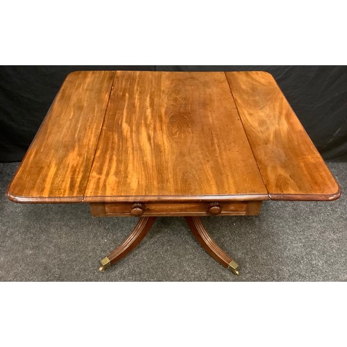 125 - A 19th century mahogany Pembroke table, rounded rectangular top with fall leaves above two frieze dr... 