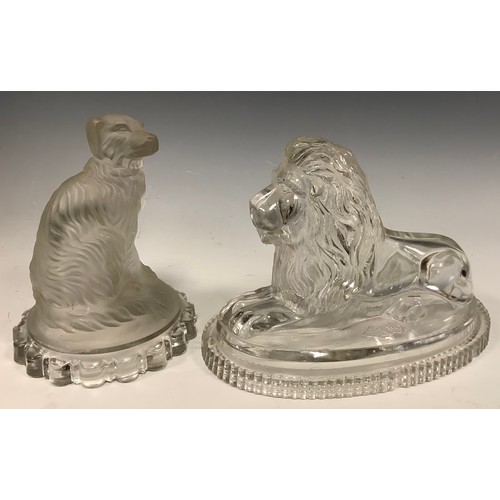 205 - A John Derbyshire Pressed Glass Lion, after Landseer's Lions, Trafalgar Square, c.1875, 18cm x 10cm ... 