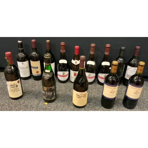 208 - Wines and Spirits; Fourteen bottles of red wine, Cabernet Sauvignon, Pinot Noir, Sangiovese di Tosca... 