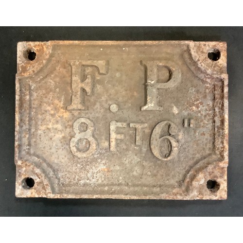 224 - A rectangular cast iron fire plug plaque,' F.P 8ft 6