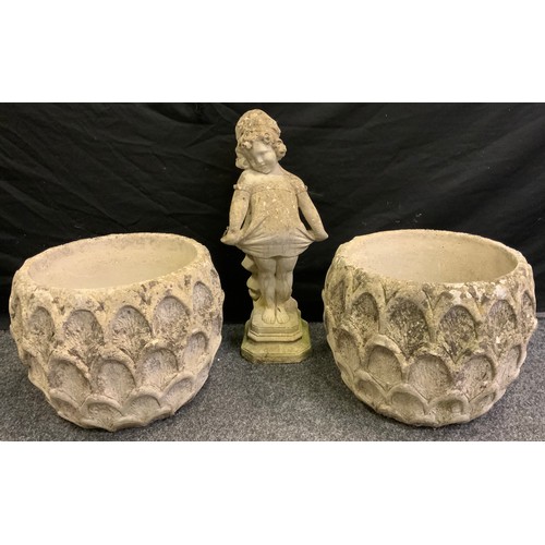 245 - A pair of large reconstituted stone garden planters, by Cotstone, each measuring 40cm diameter x 31c... 