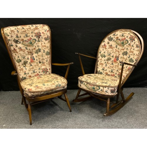 247 - An Ercol Studio range Armchair, and Rocking Chair, with original patterned seat cushion ( the cushio... 