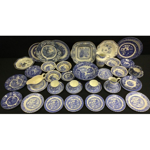 297 - A Copeland Spode Italian pattern fruit bowl; a 19th century delft type bowl; willow pattern part tea... 