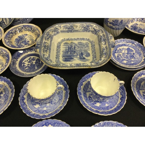 297 - A Copeland Spode Italian pattern fruit bowl; a 19th century delft type bowl; willow pattern part tea... 