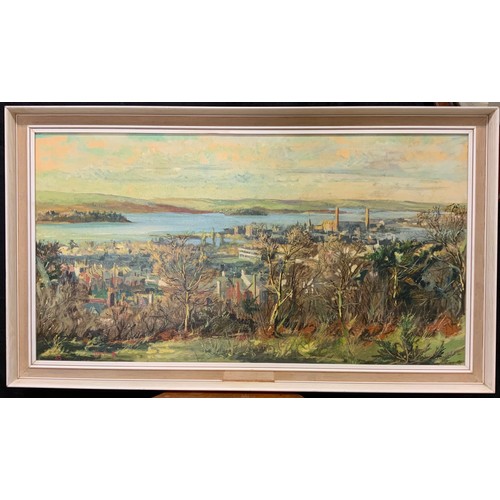 323 - John 18, mid 20th century, Poole Harbour, signed, dated 65, oil on board, titled verso, 48cm x 90cm