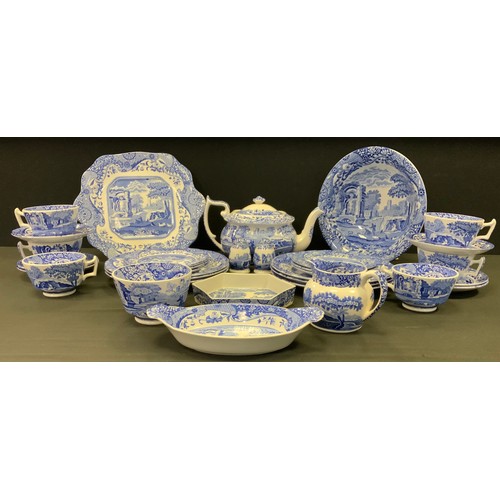 342 - A Spode Italian pattern blue and white six setting tea and table service inc Teapot, cups, saucers h... 