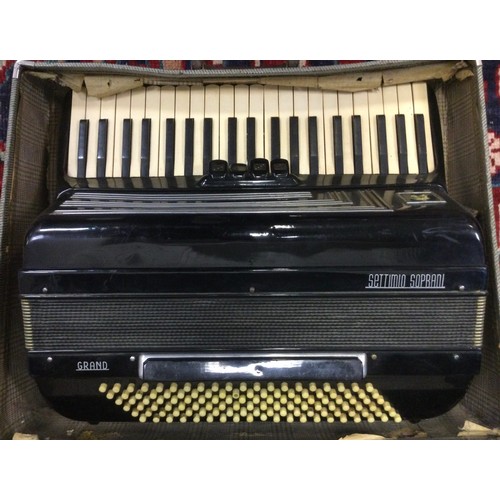 360 - A Settimio Grand Piano Accordian, black case, 120 button, 41 keys, black travelling case, 52cm wide,... 