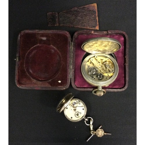 405 - A silver open faced pocket watch;  a Victorian silver mounted  pocket watch holder and pocket watch