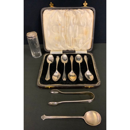 426 - A set of six teaspoons, Birmingham 1948, cased;  a Robert Allison Glasgow silver caddy spoon, celtic... 