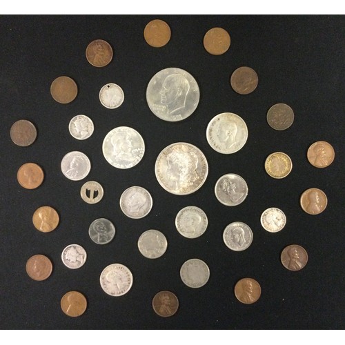 434 - Coins  - American and Canadian inc 1881 silver Dollar, others  1976,, 1954 half Dollar, Canadian 50 ... 