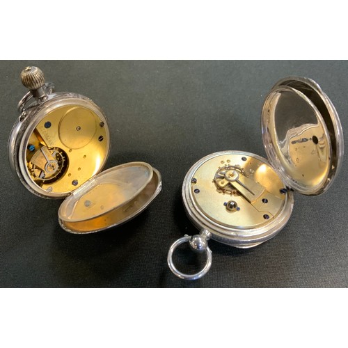 448 - A late 19th century continental 935 silver openface pocketwatch, key wind movement; another express ... 