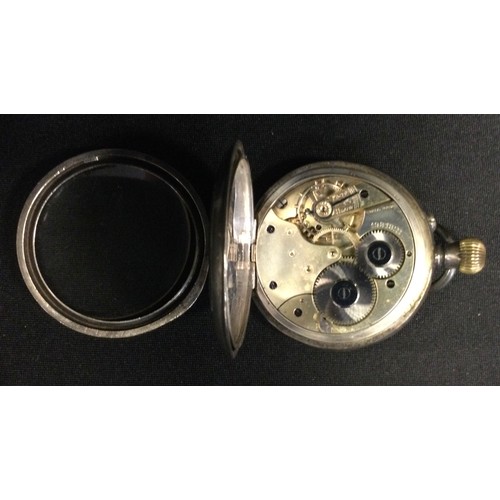 451 - A J W Benson silver open face pocketwatch, cream dial, bold Roman numerals, subsidiary dial, button ... 