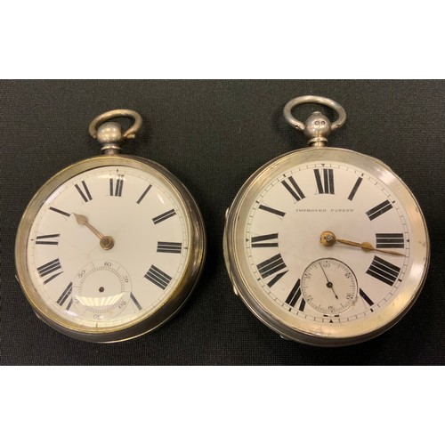 444 - A late Victorian silver open face pocket watch, white enamel dial, bold Roman numerals, key wind mov... 