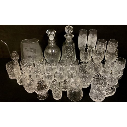 191 - Glassware - a cut glass decanter; another; suites of glasses; other cut glassware; qty