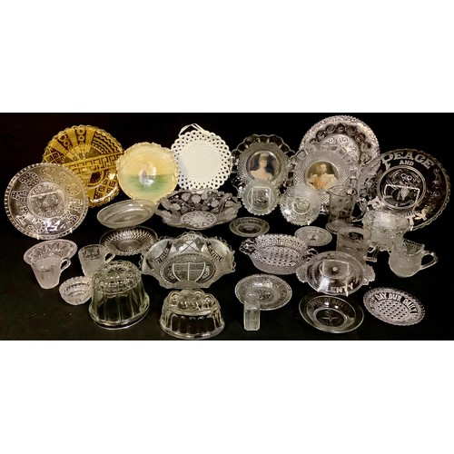 198 - Pressed Glass, 19th century and later - assorted clear press moulded glass, including a Gladstone fo... 