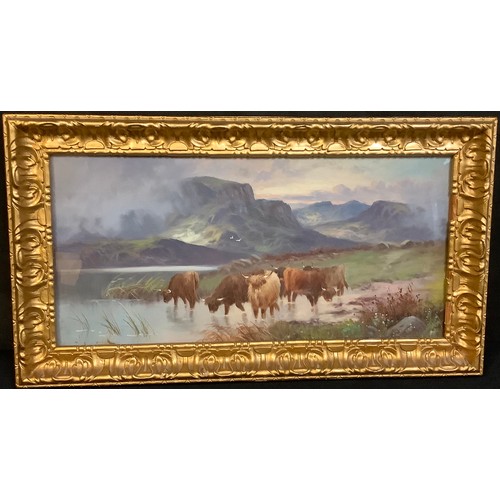 247 - British School (20th century)
Highland Cattle
oil on board, 18cm x 39cm; a pair of JJ & Cash of Cove... 