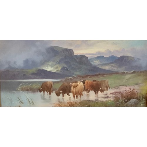 247 - British School (20th century)
Highland Cattle
oil on board, 18cm x 39cm; a pair of JJ & Cash of Cove... 