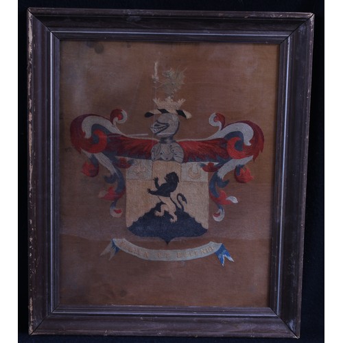 271 - A George III needlework armorial panel, worked in coloured threads with the arms of Simpson, Irish b... 