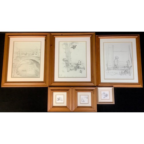 276 - A set of six Winnie the Pooh prints, pine framed, the largest 40cm x 30cm