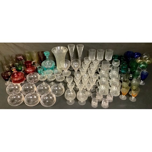 303 - Glassware - drinking glasses, various, some coloured and some clear glass etched examples; an aqua b... 