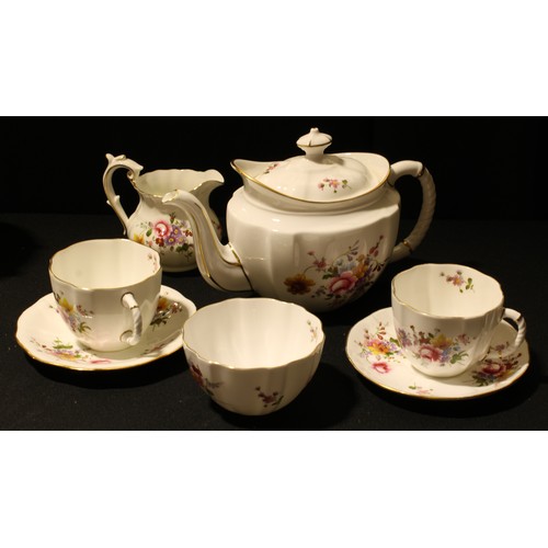 320 - A Royal Crown Derby Posies pattern 'tea for two' service; teapot, two cups and saucers, milk jug, an... 