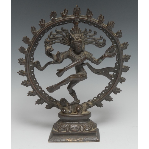 333 - An Indian bronze shrine figure, Nataraja, rectangular base, 24.5cm high, 19th/early 20th century