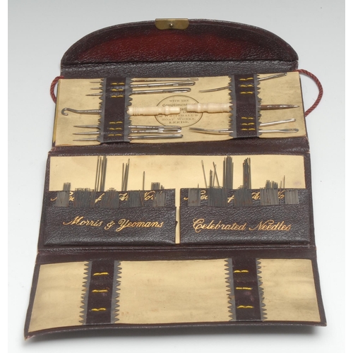 339 - Sewing - an Edwardian tooled and gilt morocco etui, The Ladies Companion Needle Case, enclosing an a... 