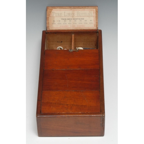 344 - Sewing & Haberdashery - an Edwardian mahogany seamstress's box, hinged and sliding covers enclosing ... 