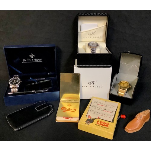 348 - A gentleman's Christian Lars fashion wristwatch, boxed; Bella & Rose presentation set, boxed; Klaus ... 