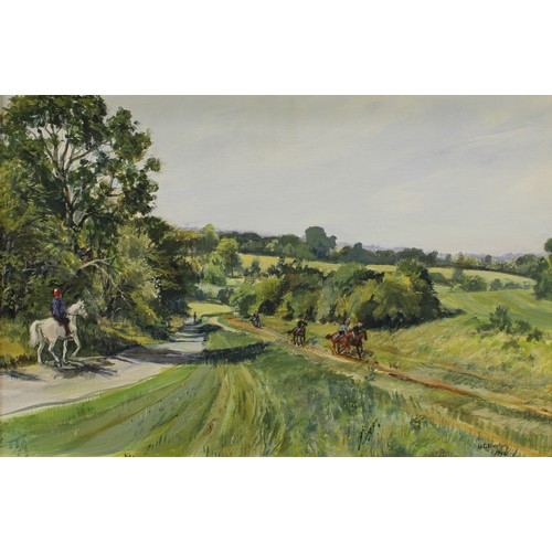 351 - Harry Buxton (Contemporary)
Trotting On, Epsom Downs 
signed, oil on board, 50cm x 75cm