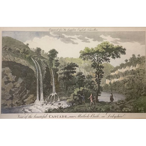 359 - Derbyshire Engravings - Cascade, near Matlock, View in Dovedale, Tissington Hall, View of Ashbourne;... 