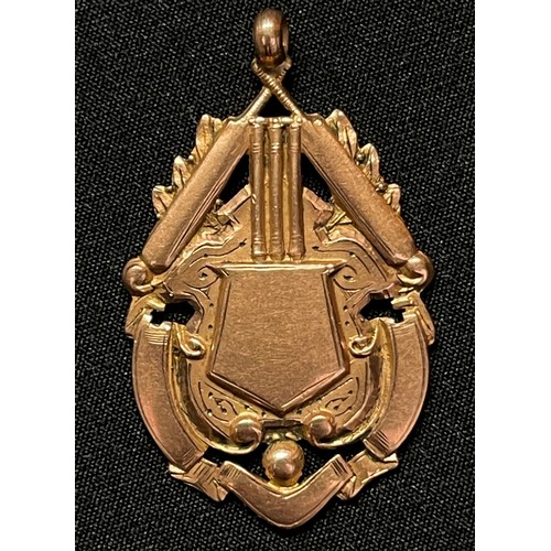 384 - 9ct Gold Cricket Medallion/Fob Minor Counties Cricket Championship Champions DCAIS 1925. Weight 8.87... 