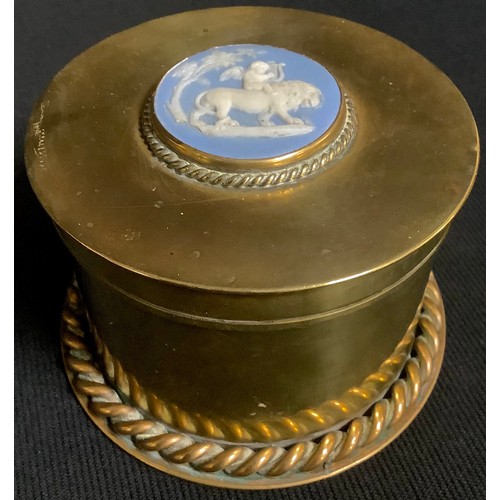 409 - An early 20th century Wedgwood jasperware mounted cylindrical dressing table box