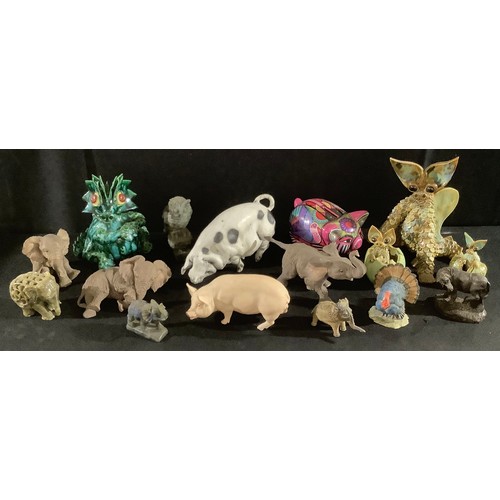 445 - An Aynsley model of a pig, The Boar; a studio pottery dragon family; another studio pottery dragon; ... 